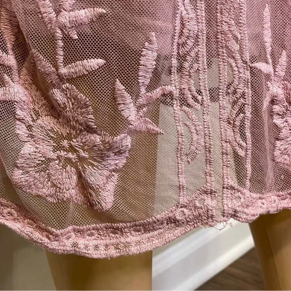 Jodifl Boho Hippie Blush Pink Dress Embroidered Sheer Mesh Over Lining Sz M/L